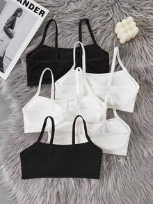 SHEIN 女童內衣與無鋼圈胸罩 5 件組，無縫彈性抹胸，可調節肩帶，黑白灰基本純色，適合學校冬季穿著 - 彩色 - 查看 2