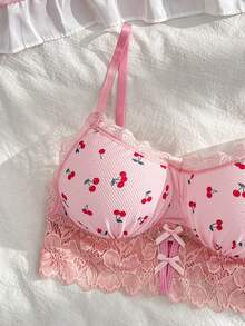 PetitDoll Women's 2-Piece Lace Patchwork Bra Set - Pink - View 4