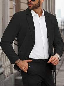 Manfinity Mode Men's Single-Breasted Business Casual Plus Size Blazer Men Classy Office Wear Formal, Ceremony - Black - View 6