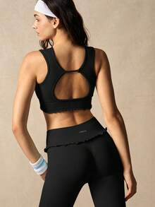 VARSIVA Women's Solid Color Backless Tank Top And Leggings Sports Set - Black - View 9