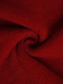 Elenzga Plus Size Colorblock Shawl Collar Round Neck Long Sleeve Slimming Versatile Knit Sweater Winter - Red - View 8