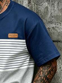 Fenqiro Men's Colorblock Patchwork T-Shirt & Shorts Set - Multicolor - View 5