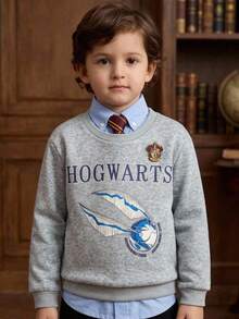 PrepCrw HARRY POTTER X SHEIN 小男孩圓領字母圖案休閒日常長袖運動衫 - 灰色 - 查看 2