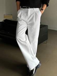 DAZY Quần jeans nam ống đứng mềm màu trắng trơn giặt wash phong cách đường phố cho mùa xuân/thu - trắng - Xem 4