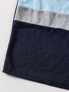 SHEIN Vacaura 男童条纹短袖休闲Polo衫 - 寶藍色 - 查看 5