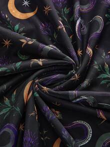 ROMWE Fairycore Plus Size Women's Forest Style Moth Multi-Color Floral Plant Mesh Print A-Line Skirt - Multicolor - View 4
