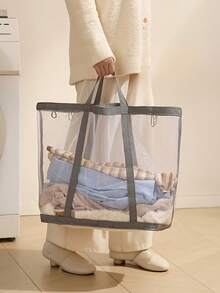 1PC Large Capacity Foldable Mesh Drying Basket With Handles Portable Rectangular Laundry Organizer Bag For Clothes Toys Accessories Quick Drying Breathable Lightweight Space Saving Collapsible For Home Travel Car Camping Closet Storage Essential - Grey - View 6