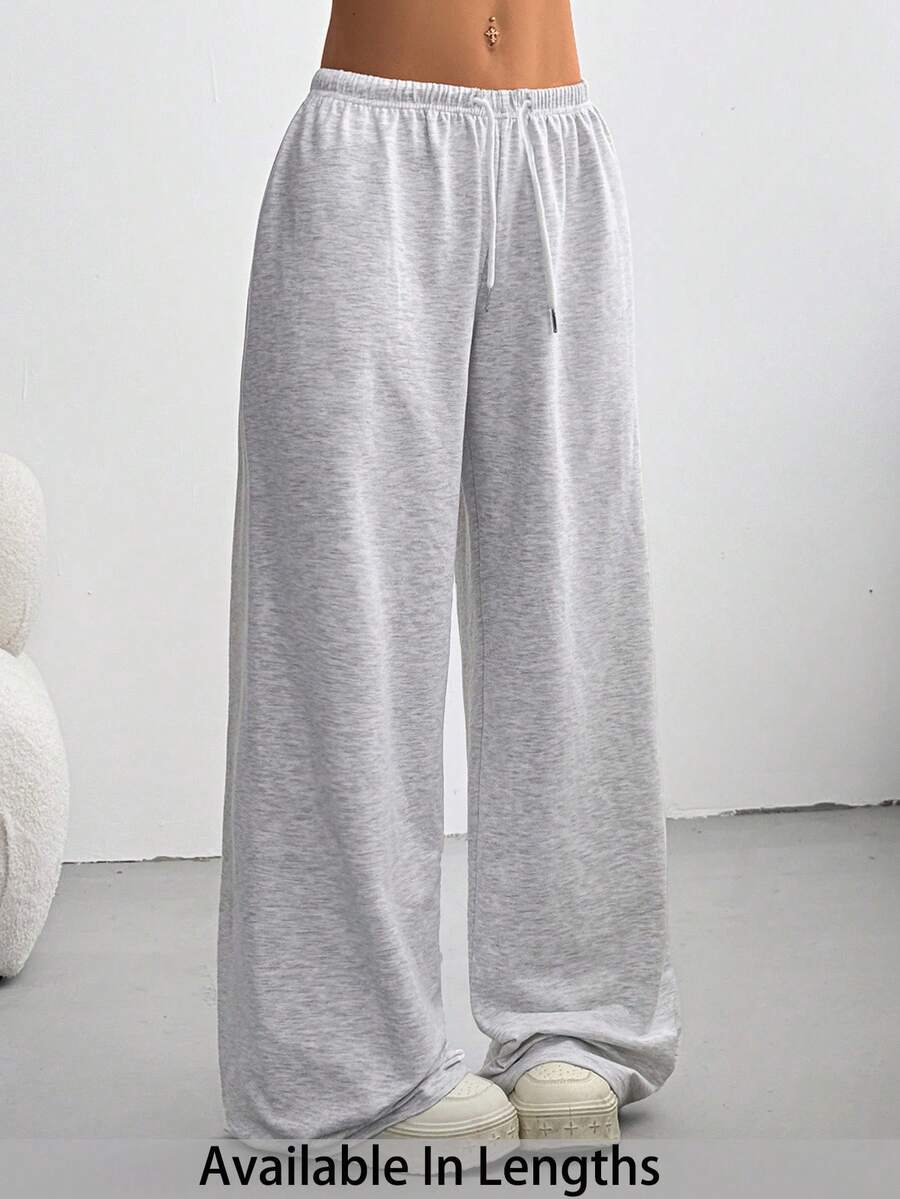 SHEIN Tall CURVE 大码纯色抽绳腰休闲宽松运动裤,适合毕业季、教师节、返校季等场合。 - 淺灰色 - 查看 1