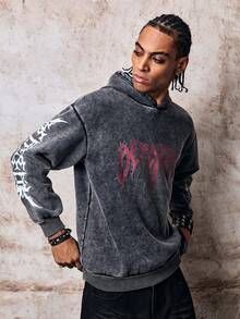Skyrend Men Graphic Pullover Sweatshirt, Distressed Wash Slim Fit Pullover Sweatshirt For Autumn Winter Fall/Autumn/Winter Grunge - Black - View 7