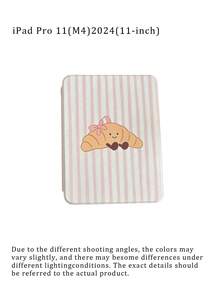 Casing Tablet Motif Garis-Garis Merah Muda Croissant yang Lucu dengan Slot Pena, Penutup Penyangga Magnetik Multi-Sudut dengan Fungsi Tidur/Bangun Otomatis - MultiWarna - View 4