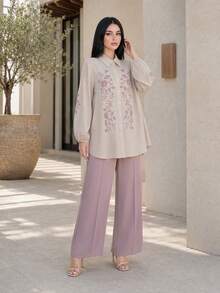 Auveirra Plus Size Women Floral Print Long Sleeve Top And Pants Casual Daily 2-Piece Set - Multicolor - View 5
