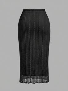 SHEIN MOD 女款素色休閒百搭日常裙 - 黑色 - 查看 2