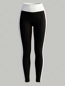 Sweetra Dewbera Women's Summer Elastic Colorblock Sports Leggings, Fitness Yoga Running Workout Pants - Multicolor - View 1