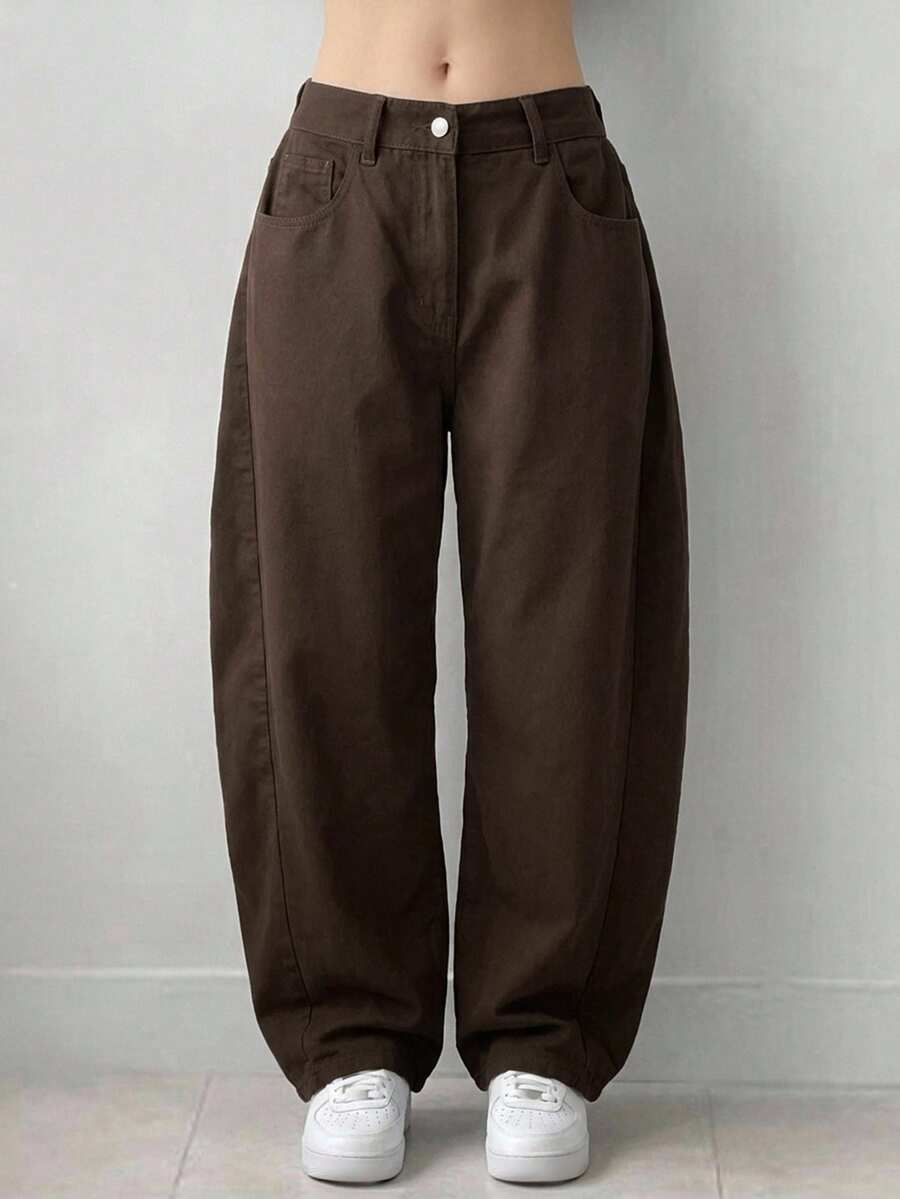 DAZY Women's Casual Washed Curved Leg Jeans - Coffee Brown - View 1