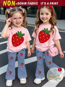Pakaian Bayi Perempuan Musim Semi dan Musim Panas, Busana Kasual Modis Kreatif Personalisasi Motif Buah Stroberi Kecil Musim Panas Segar, Set Kaos Pendek dan Celana Panjang Model Flare, Gaya Musim Panas dan Gugur yang Nyaman, Cocok untuk Pakaian Bayi Perempuan di Musim Semi, Musim Panas, dan Musim Gugur. - MultiWarna - View 1