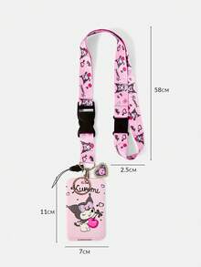 HELLO KITTY AND FRIENDS | SHEIN حامل بطاقة متعدد الوظائف مع سلسلة مفاتيح قابلة للفصل وحبل رقبة، بطانية بطاقة مطبوع باللون الوردي الفاتح مع سلسلة مفاتيح مزينة بقلب، قلادة حقيبة - وردي - مشاهدة 5