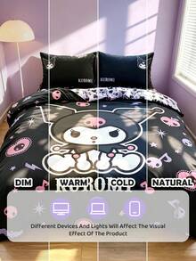 HELLO KITTY AND FRIENDS | SHEIN 三件套動物卡通印花被套，拋光材質，柔軟保暖，藍色被套，雙面圖案，多種尺寸可選，適用於單人床/雙人床/加大床，送禮佳品 - 黑紫色 - 查看 9
