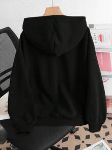 SHEIN 青少年女孩秋冬新款黑色針織時尚百搭字母印花休閒衛衣，返校季 - 黑色 - 查看 2