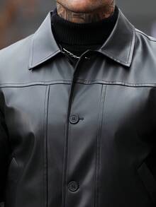 Manfinity CasualCool 男士成熟休閒純黑色夾克 - 黑色 - 查看 6