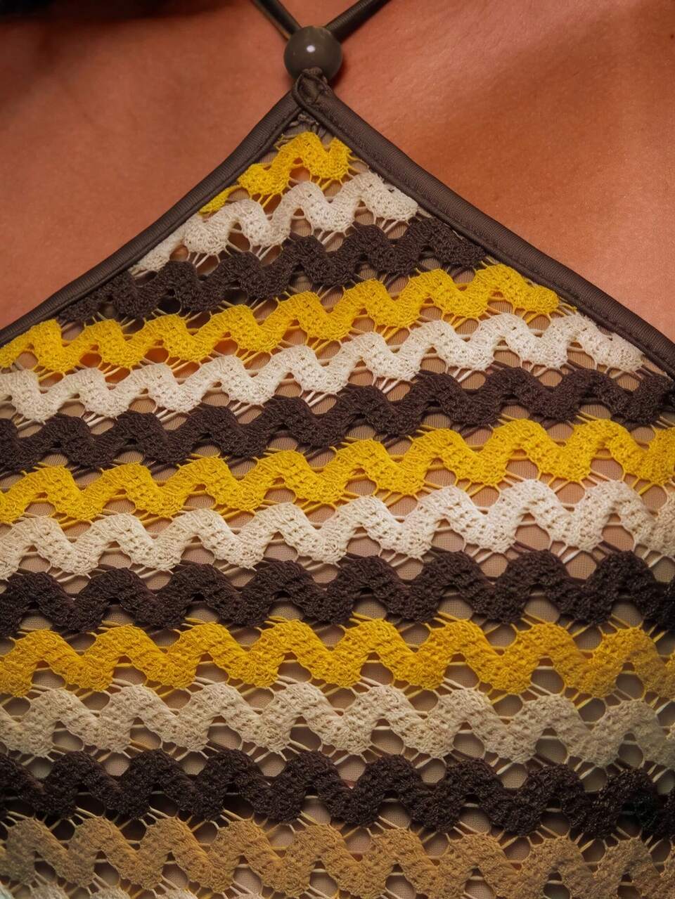 Beaded Detail Textured Multicoloured Fitted Triangle Halterneck Top Coord Top Only Summer Spring