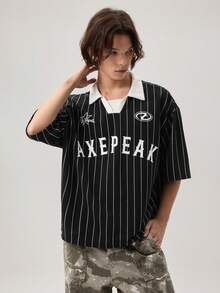 Vaulklash Casual Sports Baseball Polo Shirt, Letter Print, Contrast Color, Short Sleeve Crop Tee For Men - Black - View 5