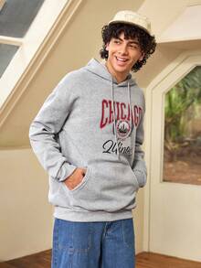 Whitmere Krometka Men's Hoodie, New Autumn/Winter Street Preppy Lettering Fashion Chicago Illinois Graphic Print Fleece Pullover Sweatshirt - Grey - View 5