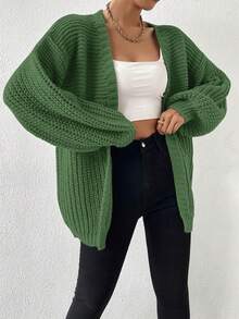 EMERY ROSE Minimalist Versatile Casual Solid Color Cardigan - Green - View 7