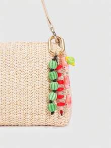 ROMWE Kawaii 1 Piece Spring Summer Dopamine Style Colorful Beaded Bag Keychain Pendant, Woven Rope Bag Charm, DIY Hanging Ornament - Pink - View 5