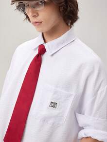 Vaulklash Men's Letter Embroidered Long Sleeve Shirt With Tie, Button Up Office Shirt - White - View 8