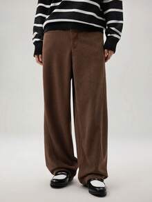 Vaulklash American Corduroy Washed Utility Pants For Men, High-End Casual Loose Straight Leg Trousers, Japanese Style Wide Parts, Fall Winter - Coffee Brown - View 1