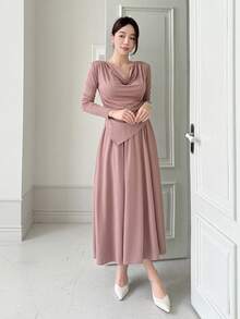 DAZY 2件套 女式返校季纯色露肩不对称上衣和裙子 - 粉色 - 查看 3