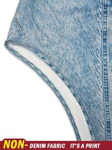 Rovax Women's Fashion Versatile Denim Effect Print Halter Neck Backless Bodysuit - Multicolor - View 6