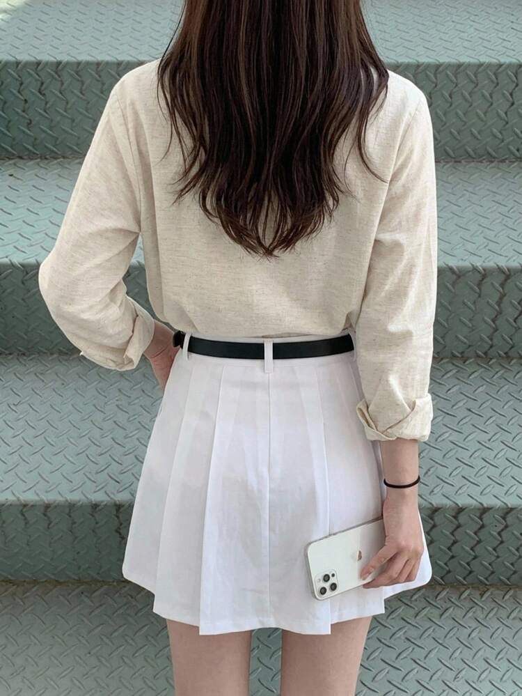 DAZY Women's Casual Versatile Loose Solid Color Shirt - Apricot - View 2