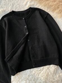 Comfortcana Plus Size Casual Versatile Solid Color Cardigan Winter - Black - View 6