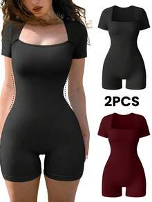 SHEIN Velisys Seamless Ribbed High Elasticity Yoga Sports Jumpsuit - Multicolor - View 1