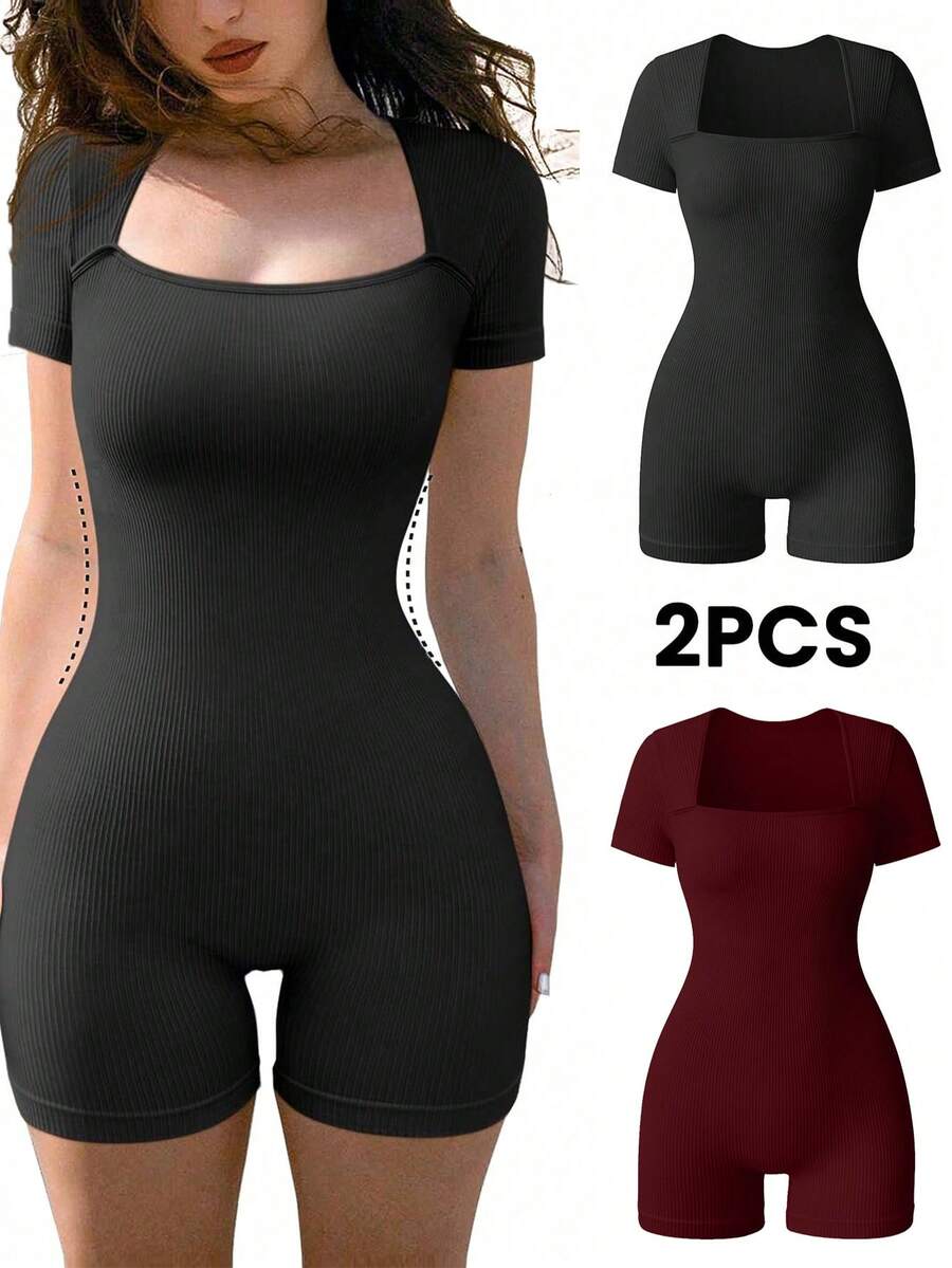 SHEIN Velisys Seamless Ribbed High Elasticity Yoga Sports Jumpsuit - Multicolor - View 1