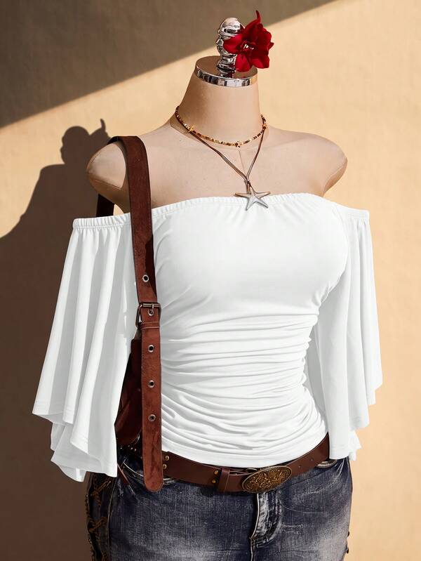 SHEIN ICON Plus Size Women Solid Color Tube Ruched Fitted Versatile Casual Daily Outing Tube Top