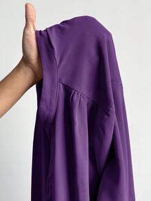 SHEIN Essnce 大尺碼女款純色捲袖單排扣休閒襯衫 秋季 - 紫色 - 查看 10