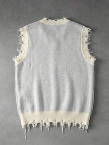 Manfinity CasualKnits Men's Halloween Skull Pattern Knit Vest With Tassel Design Suitable For Formal Or Casual Occasions, Casual Vacation, Dining And Gathering - Black and White - View 2