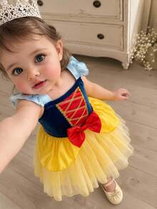 SHEIN Playful Pals Baby Girls Princess Blue Court Style Tulle Gemstone Baby Dress - Baby Blue - View 1