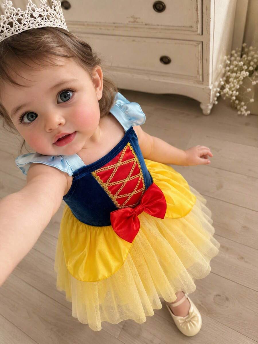 SHEIN Playful Pals Baby Girls Princess Blue Court Style Tulle Gemstone Baby Dress - Baby Blue - View 1