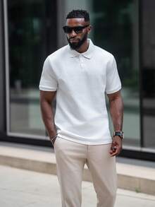 thenoahjr thenoahjr 男士基本款纹理设计纯色短袖领 Polo 衫，适合丈夫穿着，适合外出穿着，老款风格 - 白色 - 查看 7