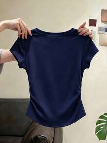 Resyla 女款素色圓領短袖休閒百褶 T-shirt - 彩色 - 查看 2