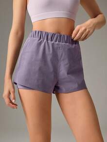 OutZeal Celana Pendek Wanita untuk Aktivitas Luar Ruangan, Warna Polos, Musim Panas, Lari, Mendaki, Berkemah, Desain 2-in-1, Celana Pendek Terintegrasi - Purple - View 10