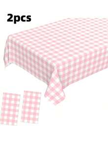 2 Pak Taplak Meja Kotak-kotak Pink Putih Ukuran 54x108 Inci – Penutup Meja Pesta Kotak-kotak Plastik Sekali Pakai, Tahan Noda untuk Berkemah, Piknik, Natal, Halloween, Acara Luar Ruangan - MultiWarna - View 9