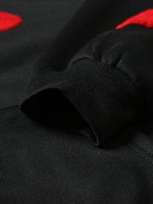 PAVTROS 男士青年款唇形刺繡連帽衛衣 - 黑色 - 查看 4