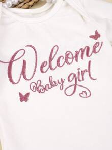 SHEIN 新生女孩摄影道具 女婴回家装 1 个月女婴连体衣道具 带 TUTU 裙和蝴蝶结头带 新生儿沐浴礼物 - 彩色 - 查看 3