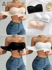 SHEIN 3件組女款婚禮內衣 前扣式聚攏加厚胸墊內衣 - 彩色 - 查看 4