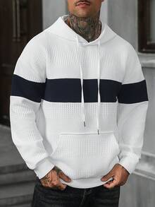 Manfinity Homme Men's Mature Casual Textured Colorblock Patchwork Hoodie - White - View 1
