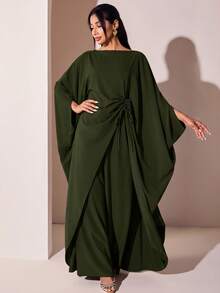 Veilorie Women's Drawstring Tie Long Robe And Loose Pants Arabic Costume Set - Army Green - View 4